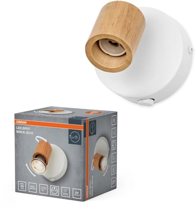 OSRAM Spot Brick wandlamp 1xGU10 wit hout, spot verstelbaar met schakelaar, woonkamer modern metaal hout