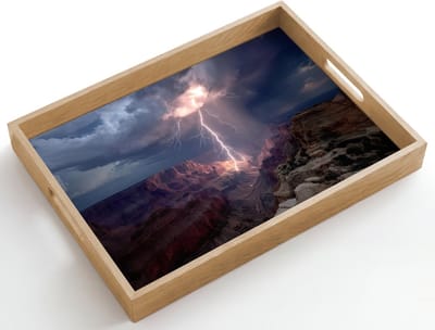 Dienblad hout 50x35 cm - Schootdienblad - Bliksem - Wolken - Canyon - Borrelplank rechthoek - Plateau dienbladen