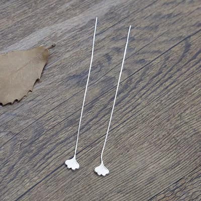 oorbellen Dames zilver doortrekoorbellen met Ginkgo blaadtje - 82mm- zilver 925