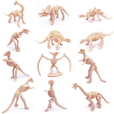 12 stuks/set Dinosaurus Skelet Model Speelgoed Fossiel Skelet Simulatie Model Set Mini Actiefiguur Voor Kinderen Verjaardagscadeaus beige