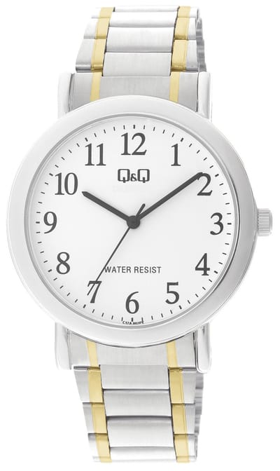 Q&Q C17A-002PY - Horloge - Analoog - Heren - Mannen - Stalen band - Rond - Metaal - Cijfers - Zilverkleurig - Goudkleurig - Wit