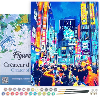 Figured'Art Schilderen op Nummer Volwassenen met lijst - Tokyo Shibuya - Handwerk acrylverf Kit DIY Compleet - 40x50cm Canvas al ingelijst