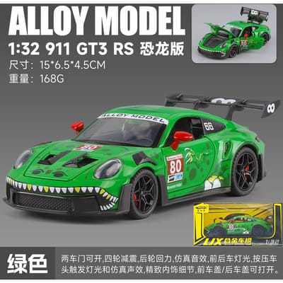 1:32 Metalen Diecast Modelauto Compatibel Met Porsche 911 Gt3 Rs 992 Dinosaurier Livery Editie Duitse Sportwagen Huiscadeau