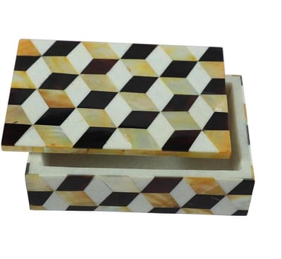 Marmeren Snuisterijdoos - Decoratieve Doos - Sieraden Opbergen - Handgemaakt Inlegwerk - 15x10 cm - Meerkleurig