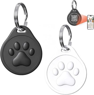 2-Delige Gegraveerde Hondenpenning, Met Qr-Codes En Lokalisatiefunctie, Voor Middelgrote En Grote Honden En Katten, Groot (Wit + Zwart)