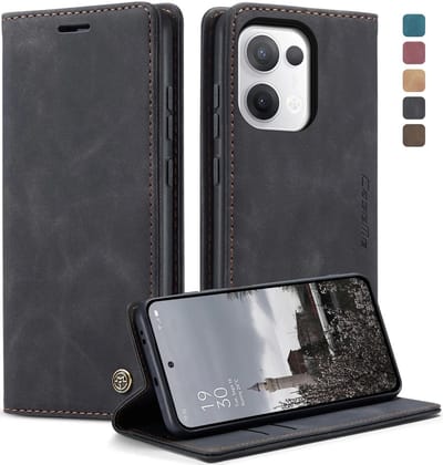 Hoesje geschikt voor Oppo Reno13 - CASEME Retro Texture Book Wallet Case - Zwart