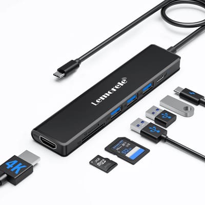 Lemorele TC90 USB-C Hub 7-in-1 – 100W PD – 4K HDMI – 3× USB 3.0 – SD/TF Kaartlezer – Type-C Adapter voor Laptop, MacBook & iPad
