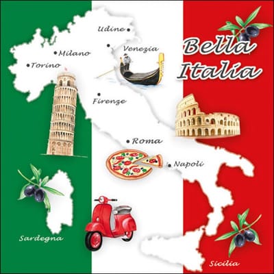 Ambiente servetten - 20x stuks - Tafel diner/lunch - Italie print - 33 x 33 cm - papier - Italiaanse avond
