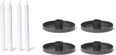 Set van 4 kaarsenhouders 6 cm metaal ZWART LED tafelkaars stokkaars premium echte waskaars vlamloos op batterijen Adventskrans Kersttafeldecoratie Scandinavische chique stokkaarshouder