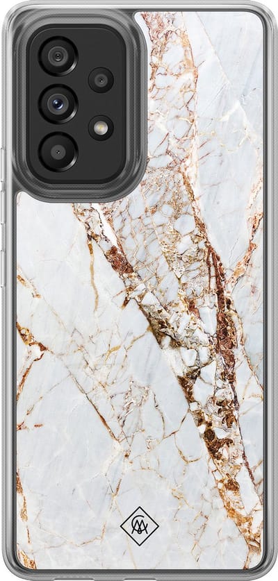 Casimoda® hoesje - Geschikt voor Samsung Galaxy A52 5G - Marmer Goud - 2-in-1 case - Schokbestendig - Marble design - Verhoogde randen - Goudkleurig, Transparant