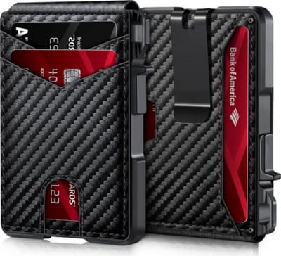 Carbon Luxe Heren Portemonnee met RFID Bescherming – Stevige Aluminium Wallet, Dunne Kaartenhouder Anti-Skim, Luxe en Compact Design