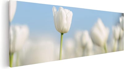 Artaza Canvas Schilderij Tulpenveld - 60x20 cm - Muurdecoratie Bloemen - Wanddecoratie Woonkamer - Kamer Accessoires