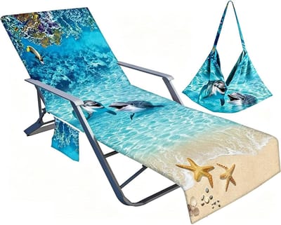 Zomerse Strandhanddoek voor Ligstoelen, Draagbare Microfiber Covers met Zijvak voor Zwembad en Tuin (75x210cm)