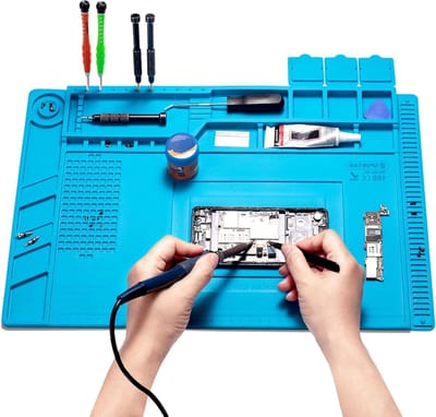Soldermat van Silicone 45 x 30 cm voor Solderen en Reparaties van Elektronica, Telefoons en Laptops, Hittebestendig tot 500 °C, Magnetische Werkmat voor Juwelen en Ipad Reparatie
