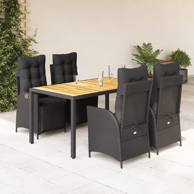 vidaXL - 5-delige - Tuinset - met - kussens - poly - rattan - zwart