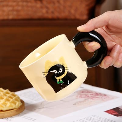 Tasse Chat Design Rétro Tasse à Eau en Céramique avec Couvercle Boîte Cadeau Souvenir Tasse Sens Haut de Gamme Fille Cartoon 301-400ml