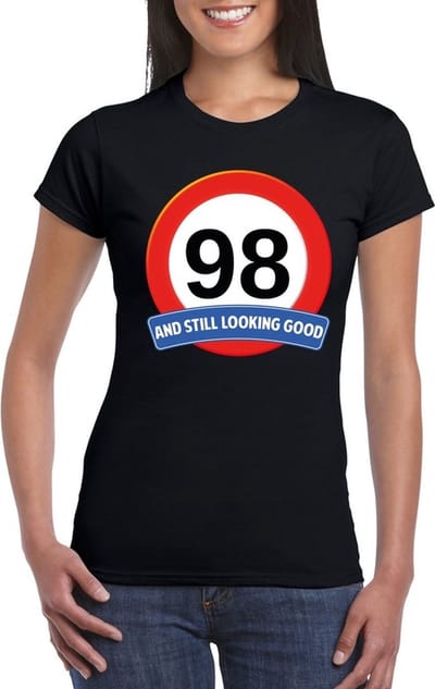 Verjaardag cadeau shirt - 98 jaar and still looking good t-shirt - zwart - dames - Leefijd thema S