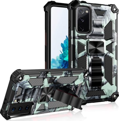 Hoesje Geschikt Voor Samsung Galaxy S22 Plus hoesje rugged extreme backcover met ring houder Camouflage - Marine Blauw