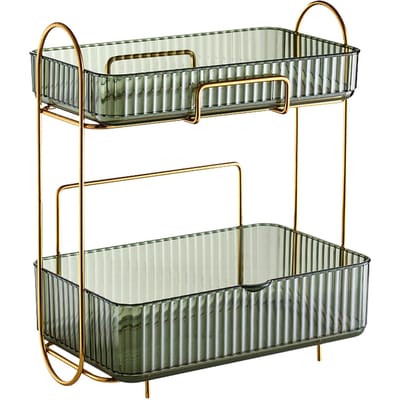 Organisateur de Comptoir de Salle de Bain à 2 Niveaux avec Boîte Amovible Étagère de Rangement pour Maquillage de Grande Capacité pour vert