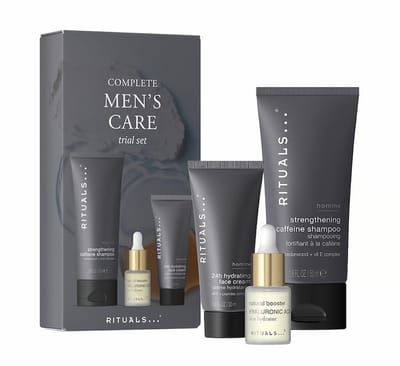 Rituals - Skincare Set voor Mannen - Hydraterende Gezichtscrème 20 ml + Natural Booster Serum 6.5 ml + Shampoo 50 ml - Giftset Man - Geschenkset - Cadeaudoos - Cadeauset - Cadeaus Heren - Dagcrème - Creme - Gezichtsverzorging - Homme Producten