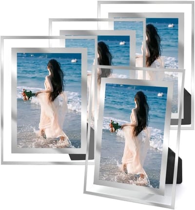 Glazen Fotolijsten 10 x 10 cm - Set van 4 Kleine Fotolijsten voor Portret- en Huiskamerdecoratie, Ideaal voor Trouwen en Familie Foto's