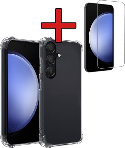 Hoesje - Met Screenprotector - Geschikt voor Samsung Galaxy S23 FE - Sterk & Shockproof - Back Cover - Siliconen Case - Telefoon Hoes - Shock Proof - Telefoonhoes - Transparant