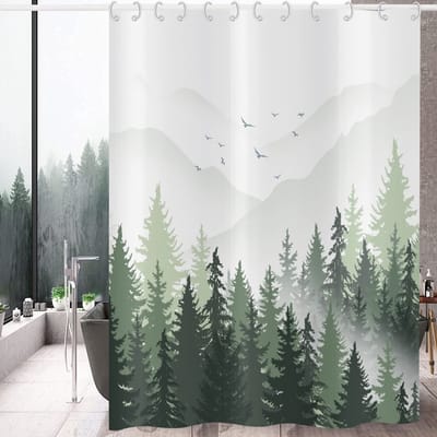 Solidchoice - Groen douchegordijn - Waterdicht - 180x180 cm - Natuur design - Wasbaar polyester - Geschikt voor badkamer - Misty Forest