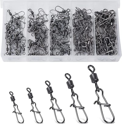 100/200 Stuks Rolling Vis Vertebra met Karabijnhaak van Roestvrij Staal, Perfect voor Forelvissen, Vissen Accessoires en Aas Bevestiging, Beschikbaar in Meerdere Maten 4# 6# 8# 10#