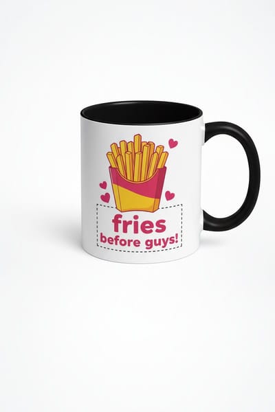 Koffiemok 'Fries Before Guys!' | Grappige Friet Mok | Uniek Cadeau voor Snacks Liefhebbers