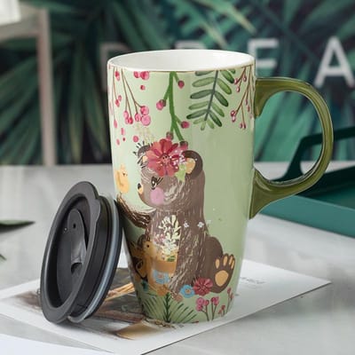 Creatieve Cartoon Keramische Mok Grote Capaciteit Drinkbeker met Deksel Huis Kantoor Koffiemok Hoge Waarde Koppels Mok 501-600ml gray
