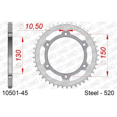 Stalen tandwiel Afam 520 45 dents