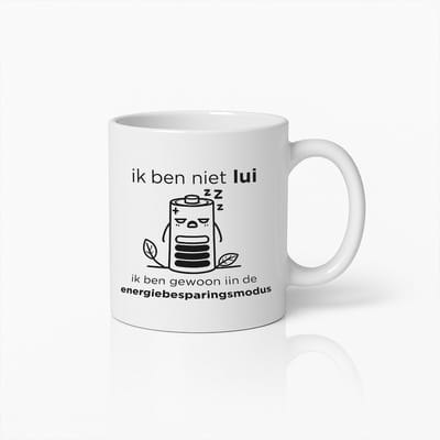 Grappige Energiebesparingsmodus Koffiemok – “Ik Ben Niet Lui” Batterij Ontwerp – Leuk Cadeau voor Werk of Thuis