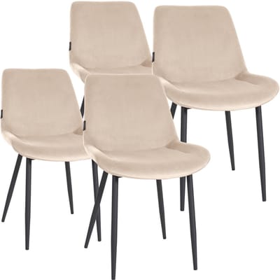 CLP Victoria Set van 4 eetkamerstoelen - Zonder armleuning - Vloerbeschermers - Velvet - Fluweel/creme