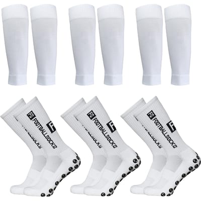 3 paires de chaussettes de football antidérapantes et de manches de mollet, ensemble de chaussettes extensibles pour Sport de plein air, course à pied, athlétique blanc