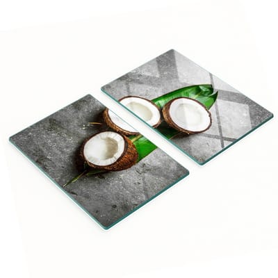 Glazen snijplanken met afbeelding van een halve kokosnoot, 2x40x52 cm