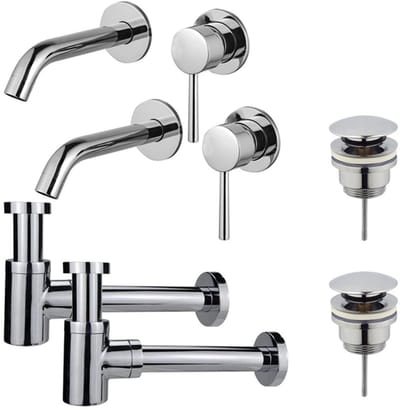 FugaFlow Eccelente Sobrado Badkamer Slim Wastafelkraanset - voor dubbele wastafel - inbouw wastafelkraan - klikwaste plug - verlaagde design sifon - Chroom