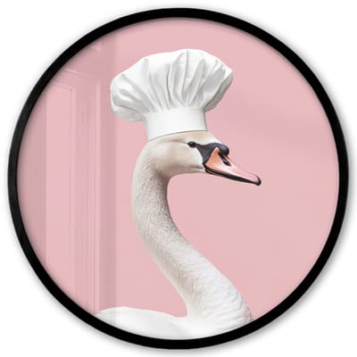 Poster in lijst Rond - Fotolijst 40x40 cm - Posters - Zwaan - Koksmuts - Mooi - Klassiek - Ronde posterlijst zwart - Decoratie - Wanddecoratie woonkamer - Muurdecoratie slaapkamer