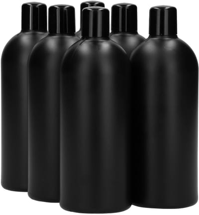 6 x 500 ml ronde fles HDPE zwart + Schroefdop zwart - BPA Vrij - Niet Breekbaar - Plastic Flesjes Navulbaar - Met Dop - Lege Flessen - 6 stuks