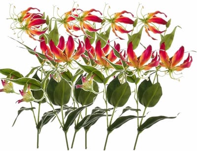 Bellatio flowers & plants Kunstbloem - 6x - gloriosa klimlelie - 75 cm - geel/rood - Klimlelies - Kunstbloemen boeketten maken