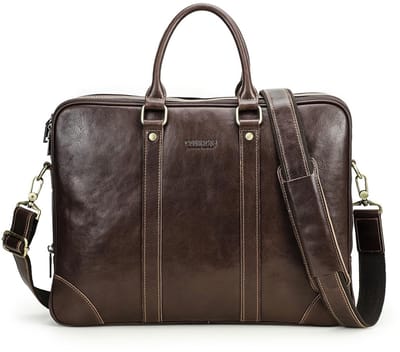 Dailygoods - Contacts Echt lederen heren aktetas 14 inch laptoptas, casual vintage crossbodybag zakelijke messenger handtas voor mannen vrouwen reizen school advocaat, Koffie4