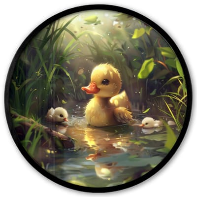 Poster in lijst Rond - Fotolijst 40x40 cm - Posters - Eendjes - Dieren - Natuur - Ronde posterlijst zwart - Decoratie - Wanddecoratie woonkamer - Muurdecoratie slaapkamer