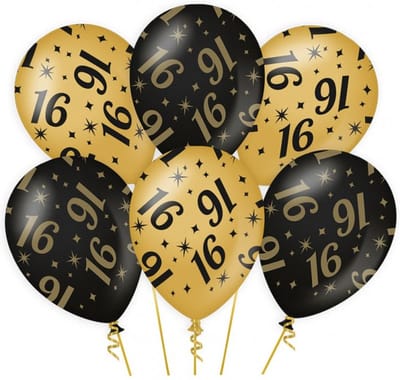 16 jaar Leeftijd verjaardag feest ballonnen - 12x stuks - zwart/goud - 30 cm- Feestartikelen/versiering