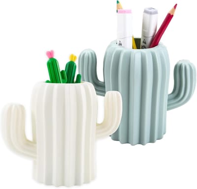 Creatieve Cactus Vorm Pencil Holder Organizer voor Bureau - 2 Stuks Penhouder en Make-up Borstelhouder in Wit en Groen, Ideaal voor Kantoorbenodigdheden en Desk Accessories