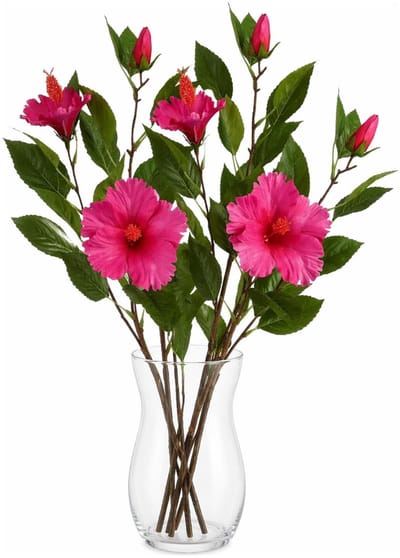 Mica Decorations Kunstbloem Hibiscus Floral - 3x - H74 cm - roze - kunststof - stelen kunstbloemen - boeket - rozen bloemetjes