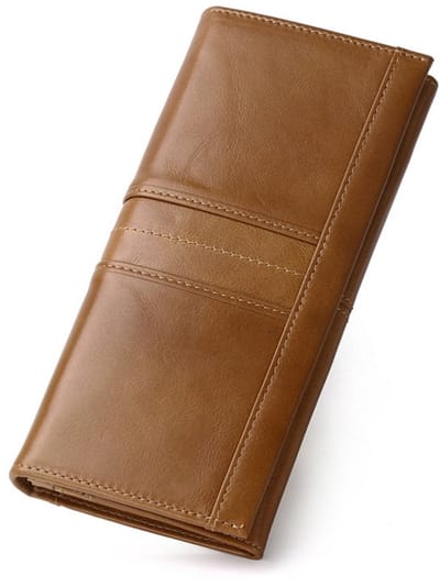 Lange portemonnee - Echt leer - RFID-beveiliging tegen diefstal - Vintage stijl - 19*9,5*2,5 cm - Geelbruin - 1 stuk