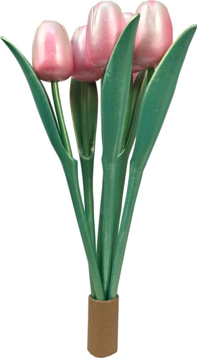 ELCEE-HALY - Bosje van 6 houten decoratie tulpen - Metallic Pink - 34cm