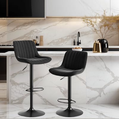 MODFU - Barkrukken - Draaibaar En In Hoogte Verstelbaar - Modern - Voor Keuken Of Bar - Fluweel - Zwart - Set Van 2