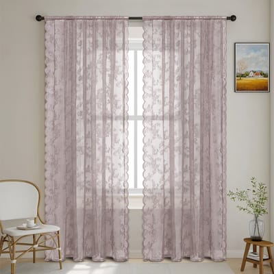 Tweedelig transparant gordijn - Woondecoratie - 100 x 250 cm, lichtpaars