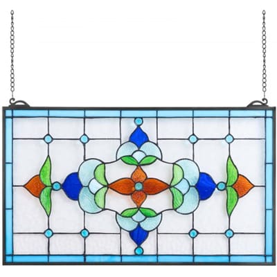 VEVOR Glas-in-lood Raampaneel (664 x 402 mm) Hangend glas-in-lood met ketting, Tiffany-stijl glas-in-lood om op te hangen, traditionele rechthoekige vintage ambachtelijke raamdecoratie voor keuken en kerk