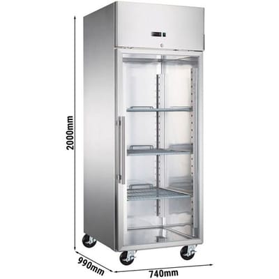 GGM Gastro Bäckerei-Tiefkühlschrank Edelstahl ECO - EN 600x800 - 600 Liter - mit 1 Glastür, Schienen & Tragroste Zilver